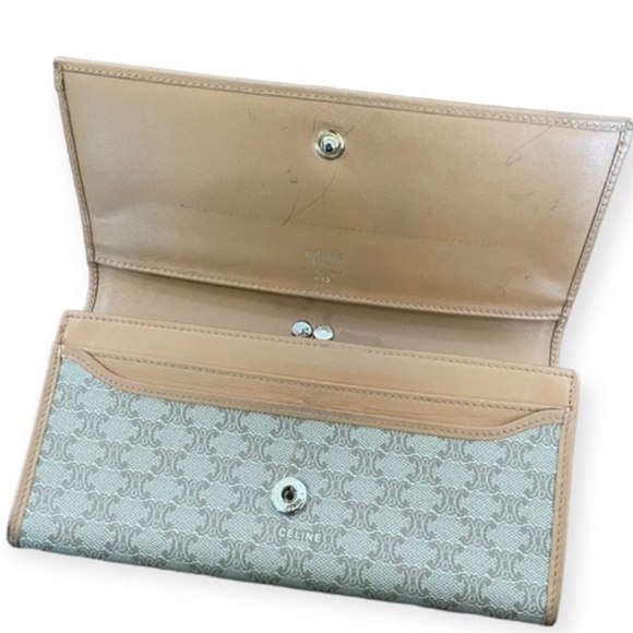 CELINE Tan Kisslock Long Wallet Macadam Print Leather Coated Canvas beige lux - Picture 4 of 16